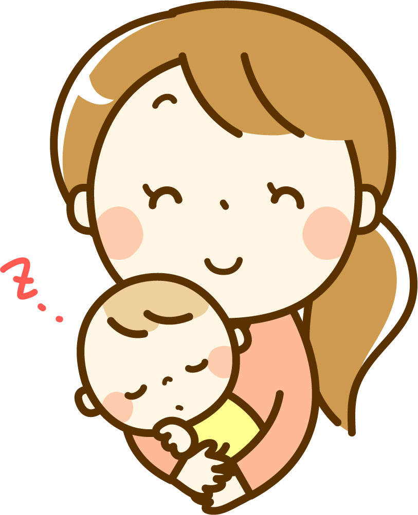 眠る赤ちゃんとママ